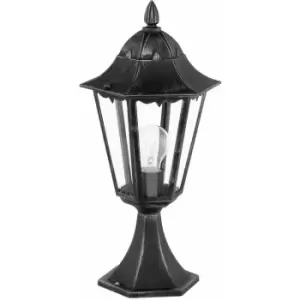 Loops - IP44 Outdoor Pedestal Light Black & Silver Patina Lantern 1 x 60W E27 Bulb