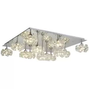 Luminosa Beluga Square 13 Light G9 Flush Light With Polished Chrome Square And Crystal Shade