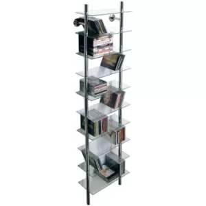 MAXWELL - Wall Mounted Glass 300 CD / Media/ Bathroom 10 Tier Storage Shelves - Chrome