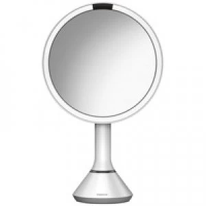 simplehuman Sensor Mirrors 5 x Magnification 20cm Sensor Mirror with Touch Control Brightness: Round, White Stainless Steel, Rechargeable