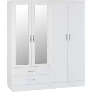 Seconique Nevada 4 Door 2 Drawer White Gloss Wardrobe