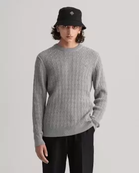 GANT Men Cotton Cable Crew Neck Sweater (L) Grey