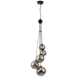 Luminosa Marshall Ceiling Pendant, 5 Light G9, Satin Black, Chrome Plated Glass