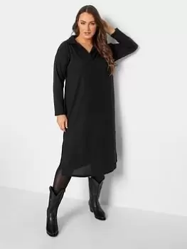 Yours Soft Touch Polo Neck Rib Dress - Black, Size 22-24, Women