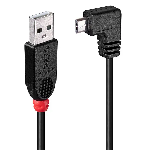 Lindy 0.5m USB 2.0 Cable - Type A to Micro-B Cable, 90 Degree Right An