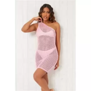 I Saw It First Pink One Shoulder Crochet Dress - Pink