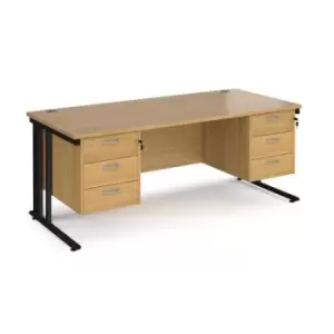 Office Desk Rectangular Desk 1800mm With Double Pedestal Oak Top With Black Frame 800mm Depth Maestro 25 MCM18P33KO