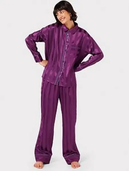 Chelsea Peers Satin Stripe Long Pyjama Set - Purple