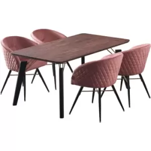 5 Pieces Life Interiors Vittorio Cosmo Dining Set - a Rectangular Walnut Dining Table and Set of 4 Pink Dining Chairs - Pink