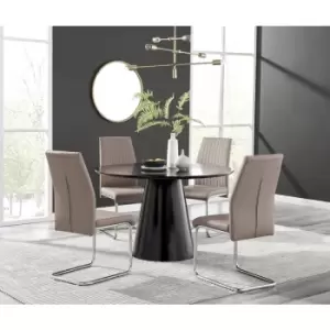 Furniturebox Palma Black Semi Gloss 120cm Round Minimalist Dining Table & 4 Cappuccino Lorenzo Chairs