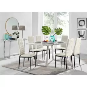 Furniture Box Kylo White Marble Effect Dining Table and 6 Cream Velvet Milan Black Leg Chairs