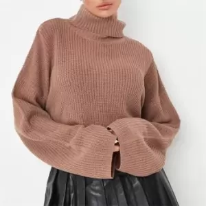 Missguided Roll Neck Wide Sleeve Jumper - Beige