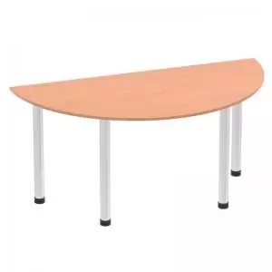 Impulse 1600mm Semi-Circle Table Beech Top Brushed Aluminium Post Leg