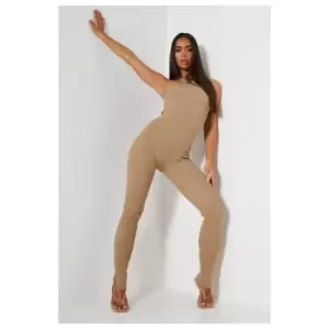 I Saw It First Seamless Rib Racer Neck Split Hem Jumpsuit - Brown