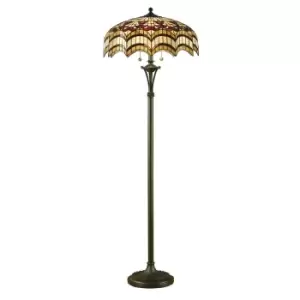 Vesta 2 Light Floor Lamp Dark Bronze, Tiffany Glass, E27