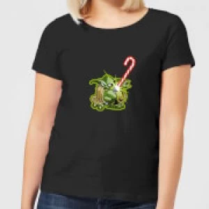 Star Wars Candy Cane Yoda Womens Christmas T-Shirt - Black - 5XL