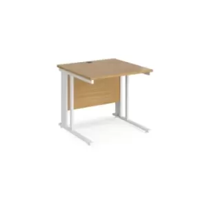 Office Desk 800mm Rectangular Desk With Cable Managed Leg Oak Tops With White Frames 800mm Depth Maestro 25