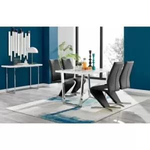 Kylo White High Gloss Dining Table & 4 Black Willow Chairs - Black