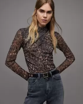 AllSaints Tia Leopard Print Anita Mesh Top