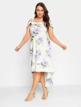 Yours Floral High Low Bardot Dress - White, Size 30-32, Women