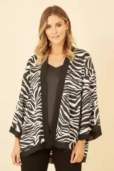 Black Zebra Print Satin Kimono