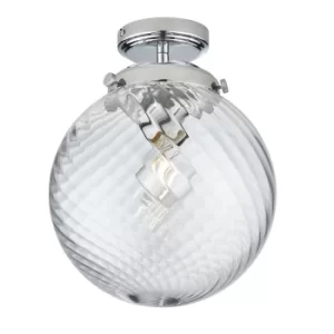 Milston Semi Flush Ceiling Light Chrome, Clear Sprail Design Glass Globe Shade, IP44