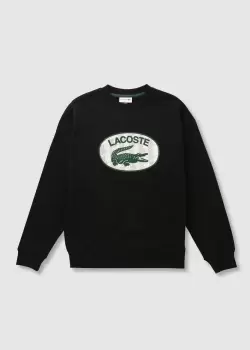 Lacoste Mens Loose Fit Branded Monogram Print Sweatshirt Size 4 - M Black