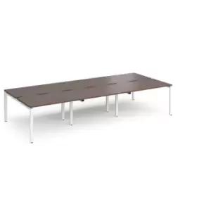 Dams Adapt triple back to back desks 3600mm x 1600mm - white frame, walnut top