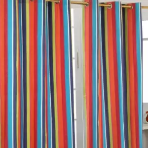 Homescapes - homecapes Multi Stripes Ready Made Eyelet Curtain Pair, 137 x 228cm Drop - Multi Colour