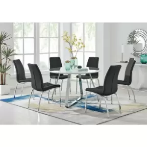 Santorini White Round Dining Table And 6 Black Isco Chairs - Black