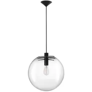 Merano - Edinburg 30cm Globe Pendant Ceiling Light Clear Glass, Black Metal Black Fabric Wire LED E27