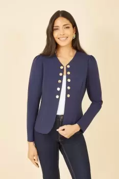 Navy Ponte Jacket With Military Buttons