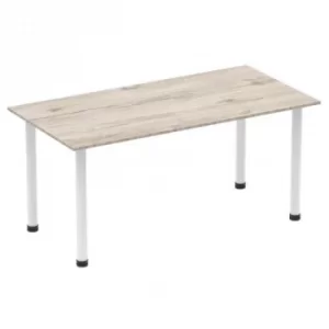 Impulse 1600mm Straight Table Grey Oak Top White Post Leg I003713