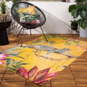 Wylder Tropics Leopard Ochre Washable Indoor Outdoor Rug Yellow