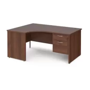 Office Desk Left Hand Corner Desk 1600mm With Pedestal Walnut Top And Panel End Leg 1200mm Depth Maestro 25 MP16ELP2W