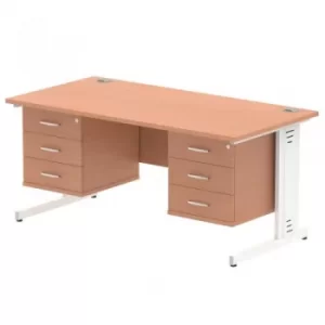 Impulse 1600 Rectangle White Cable Managed Leg Desk Beech 2 x 3 Drawer Fixed Ped