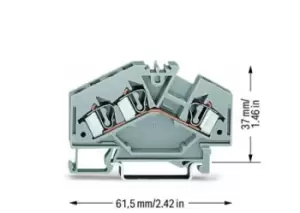 Wago 281-631 Terminal Block, Din Rail, 3Pos, 4Awg