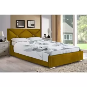 Mevena Upholstered Beds - Plush Velvet, Small Double Size Frame, Mustard - Mustard