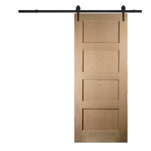 JELD-WEN Shaker 4 Panel Unfinished White Oak Internal Sliding Barn Door - Urban Track