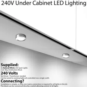 3x CHROME Round Surface or Flush Under Cabinet Kitchen Light Kit - 240V Mains Powered - Natural White LED