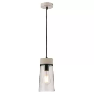 Luminosa Rona Ceiling Pendant E27, With Small Cylindrical Smoke Cone Glass, Matt Black, Concrete, Smoke, Black Fabric