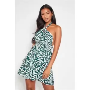 I Saw It First Tiered Halterneck Skater Dress - Green