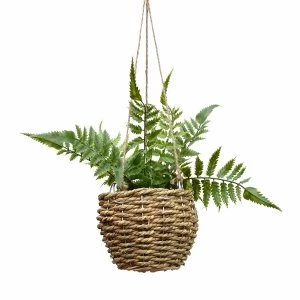 Faux Hanging Fern in Rattan Basket in Gift Box 40cm