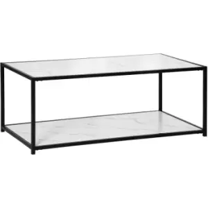 Coffee Table Cocktail Table w/ Faux Marble Top and Steel Frame, White - Homcom