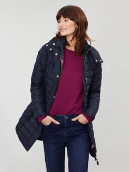 Joules Joules Touchline Padded Coat with Removable Faux Fur Trim - Navy, Green, Size 12, Women