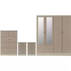 Nevada 4 Door 2 Drawer Mirrored Wardrobe Set Oyster Gloss 2 Man Del