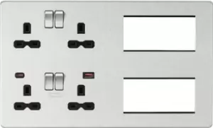 KnightsBridge Screwless Combination Plate with Dual USB FASTCHARGE A+C - Brushed Chrome with Black insert