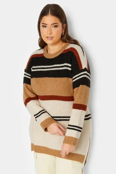 Yours Stripe Jumper Light Beige