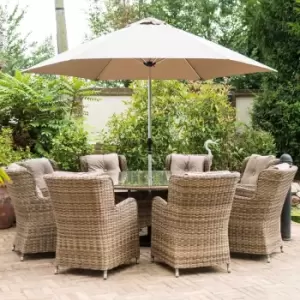 Katie Blake Seville 8 Seat Round Dining Set with Parasol and Base - Natural