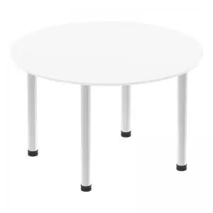 Impulse 1000mm Round Table White Top Brushed Aluminium Post Leg